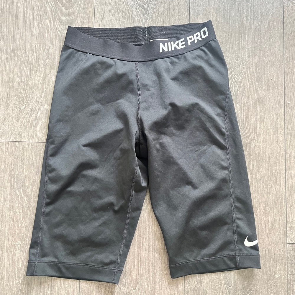 Nike Black Pro Compression Bike Shorts with White Swoosh
